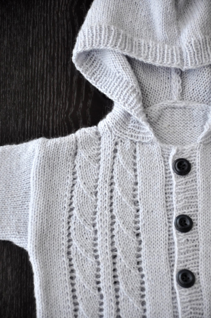 Gray children's hoodie knitted in Bella Cash yarn