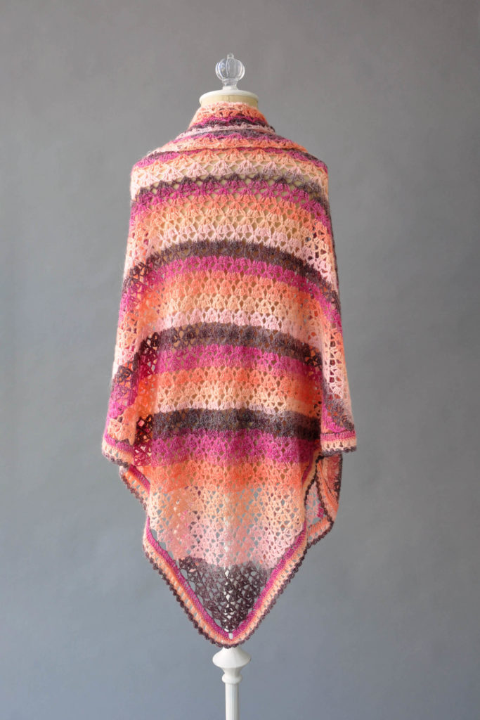 Crocheted pink striped shawl