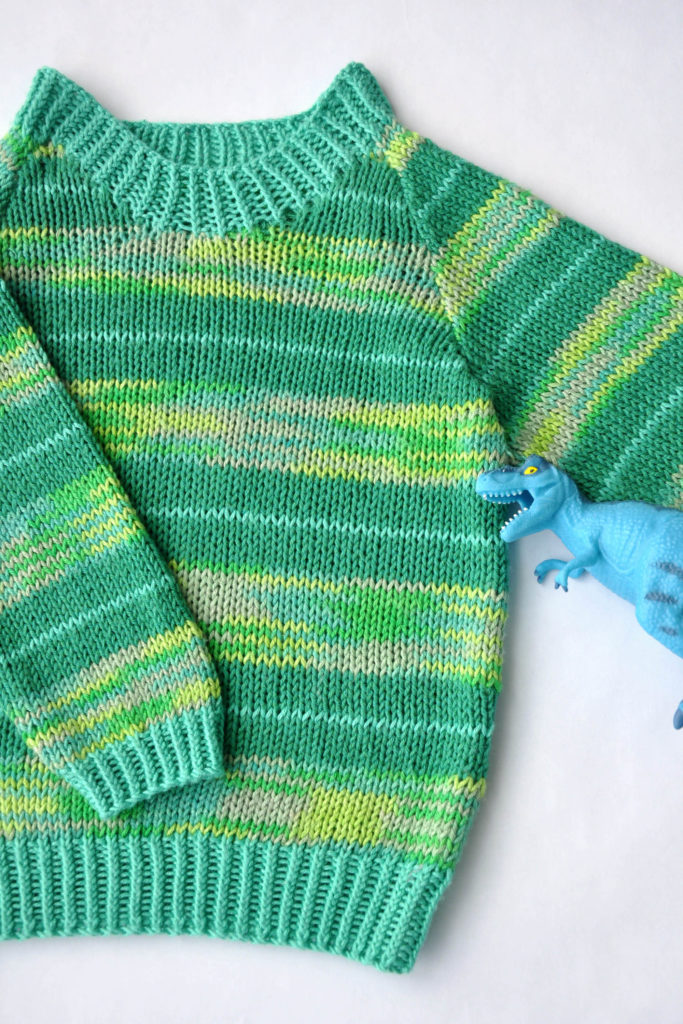 Striped green toddler pullover knitted in Bamboo Pop