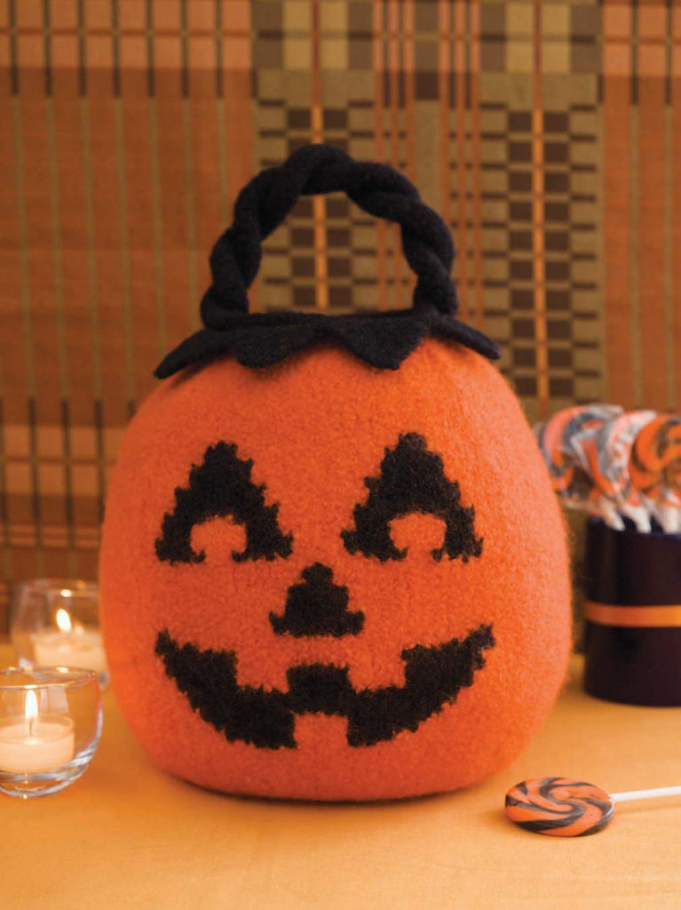 Knit felted Jack-o-lantern Halloween decoration