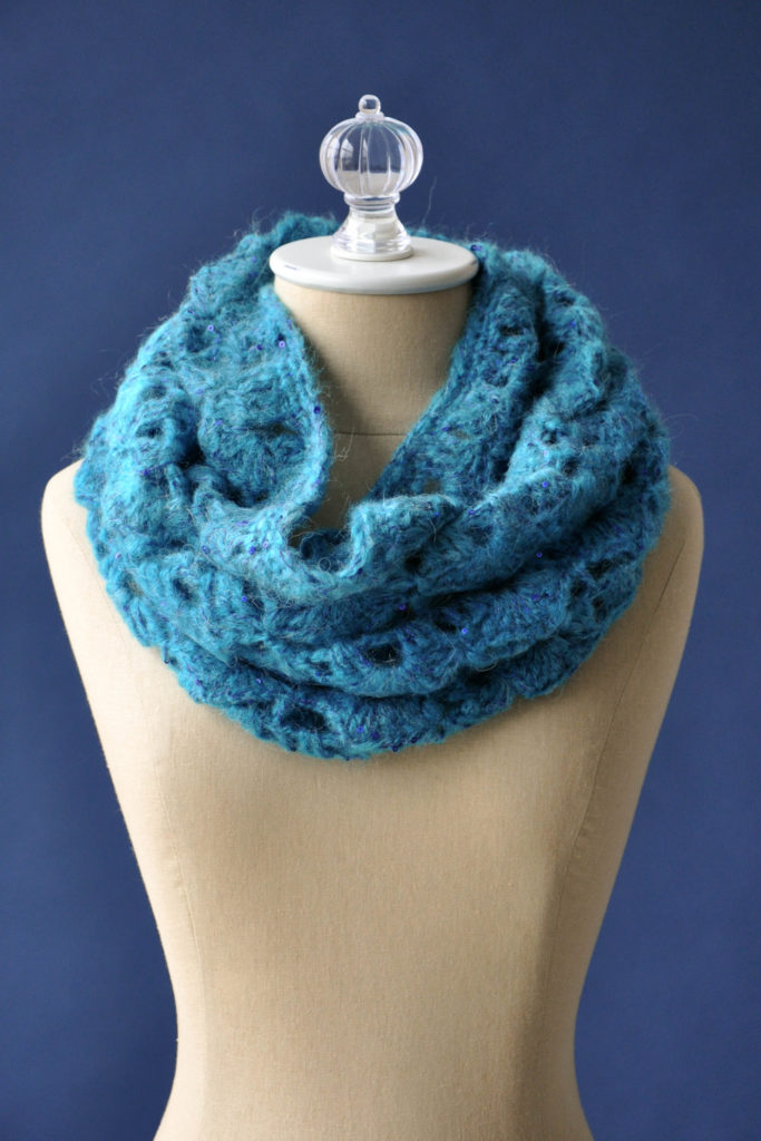 Blue and aqua crocheted cowl with sequins