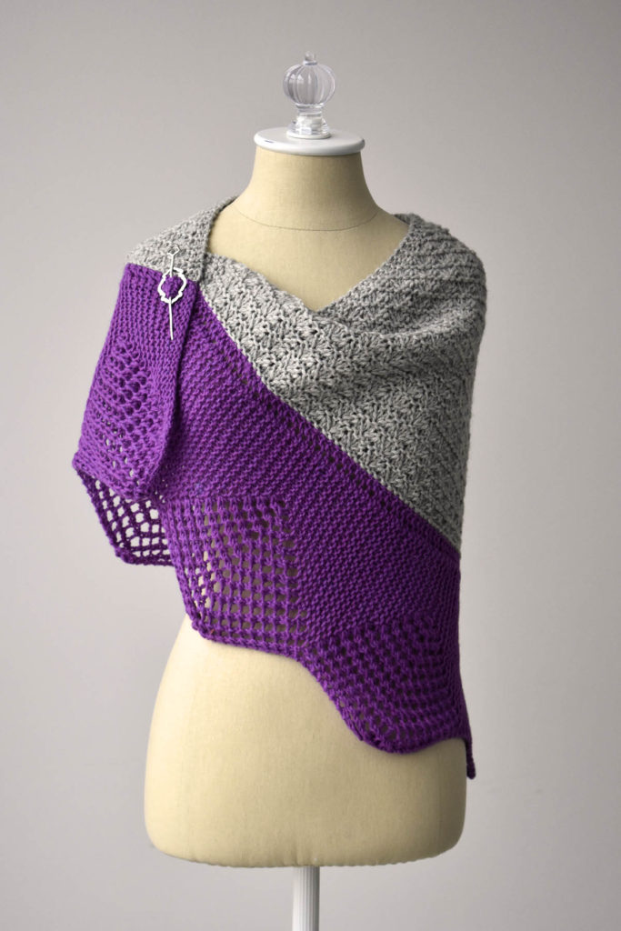 gray shawl with violet lace border