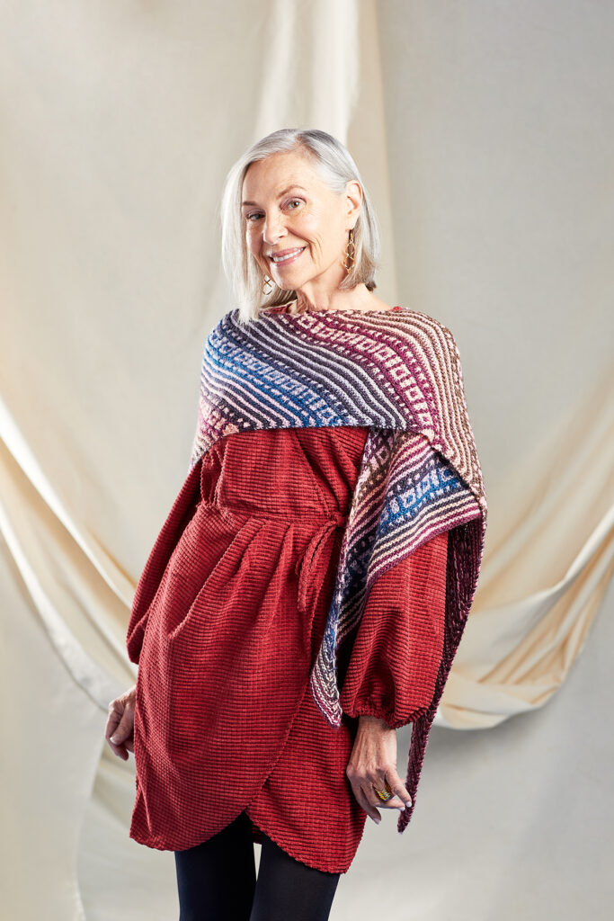 image of woman wearing colorful shawl